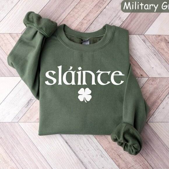 Memoriesrus E Other - Slainte Shamrock Irish Crewneck Sweatshirt St Patricks Day Pub Party Outfit